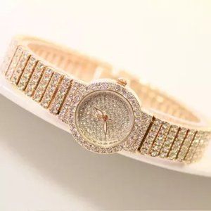 Gold Tone Iced Out Ladies Watch Bling Stones